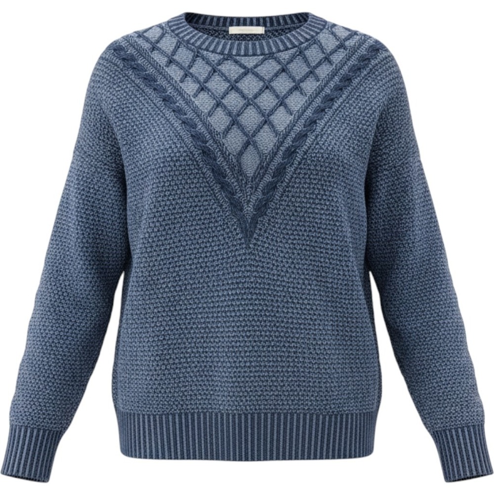 439 Cottagecore ee:some Chunky Knit Sweater M/L Blue Marled Cable Yoke Pullover